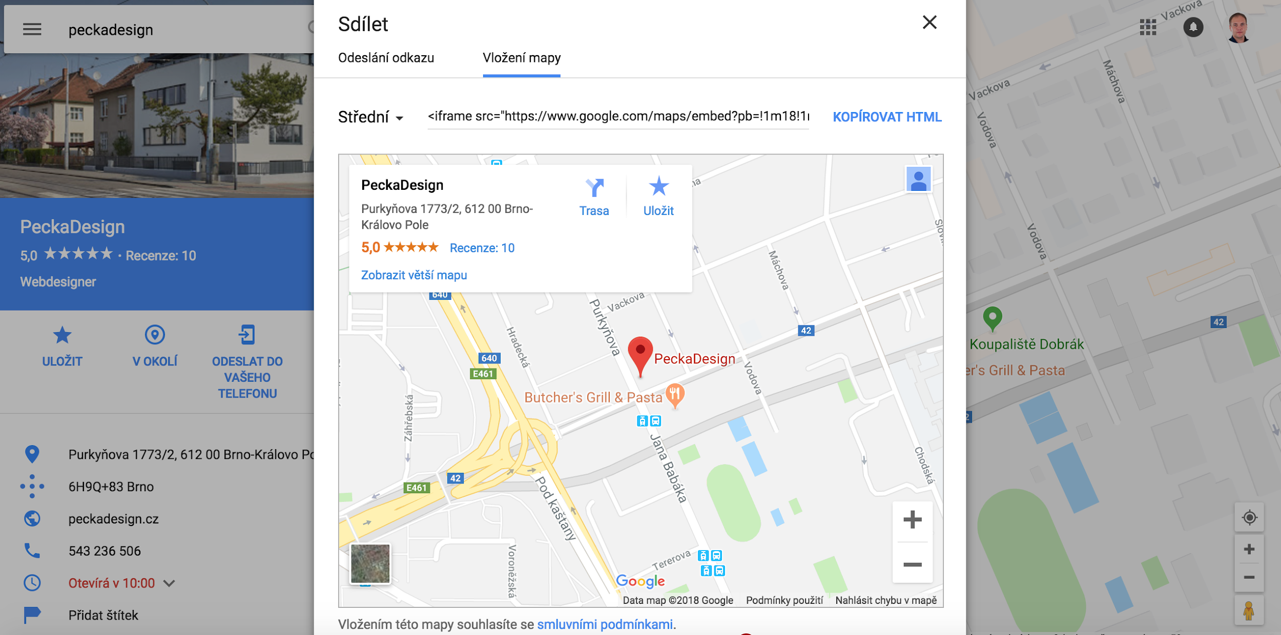 Kód pro vložení si snadno vygenerujete v Google mapách