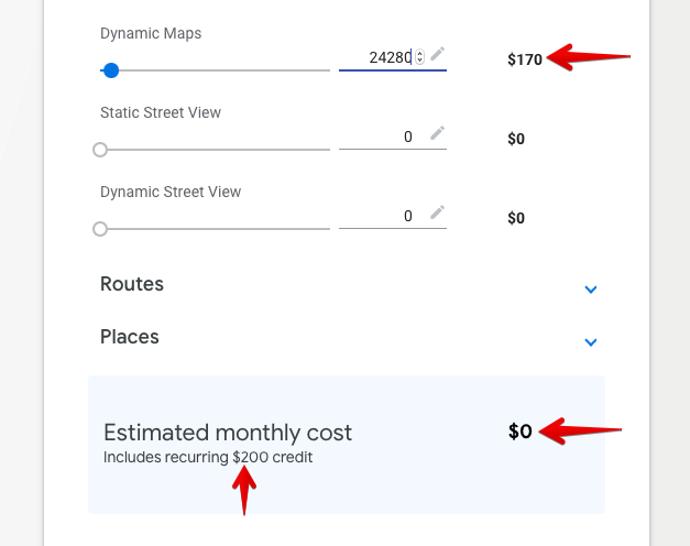 Kalkulačka ceny pro Google mapy.