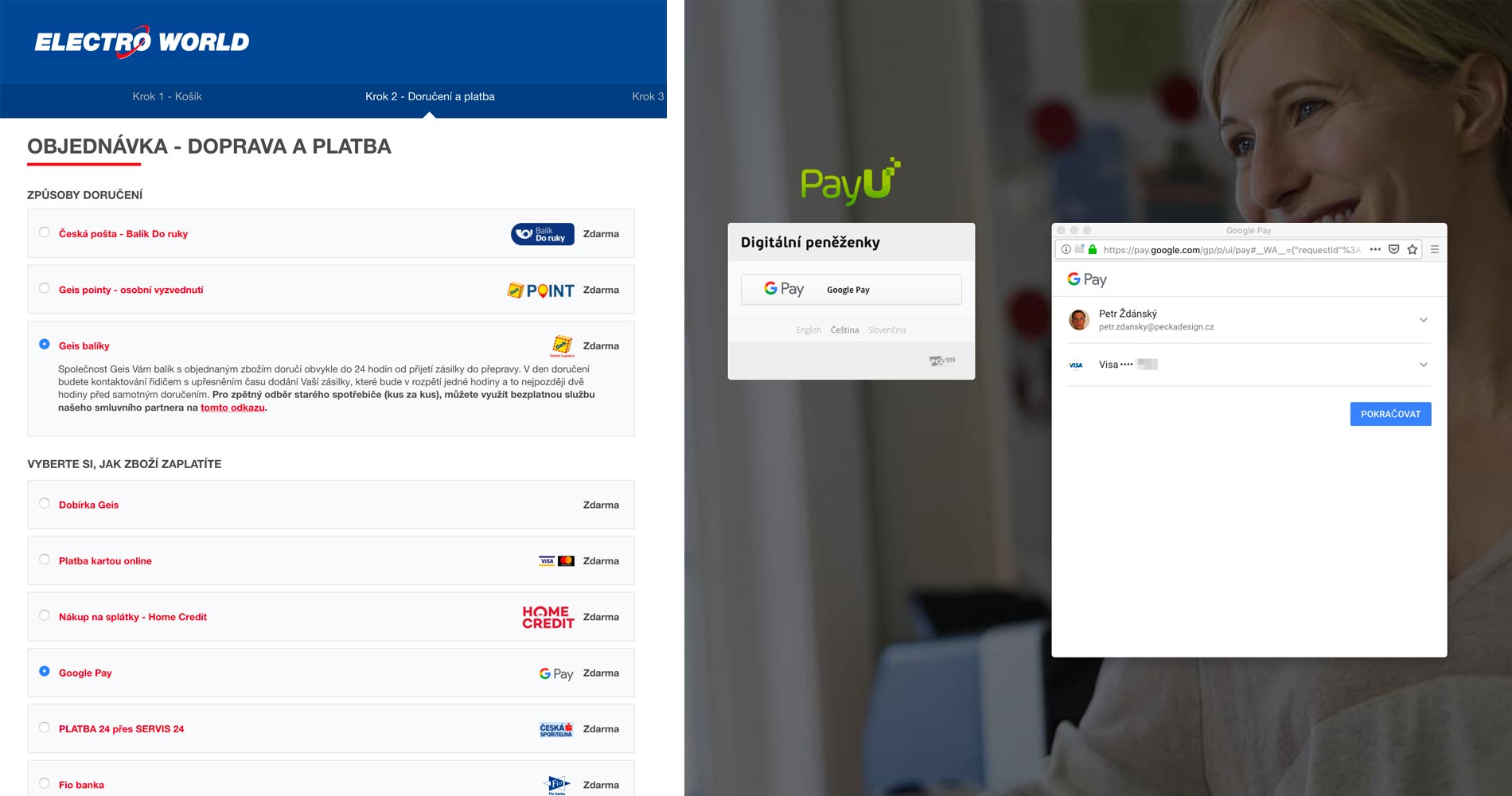 Google Pay implementation on the frontend of ElectroWorld.cz