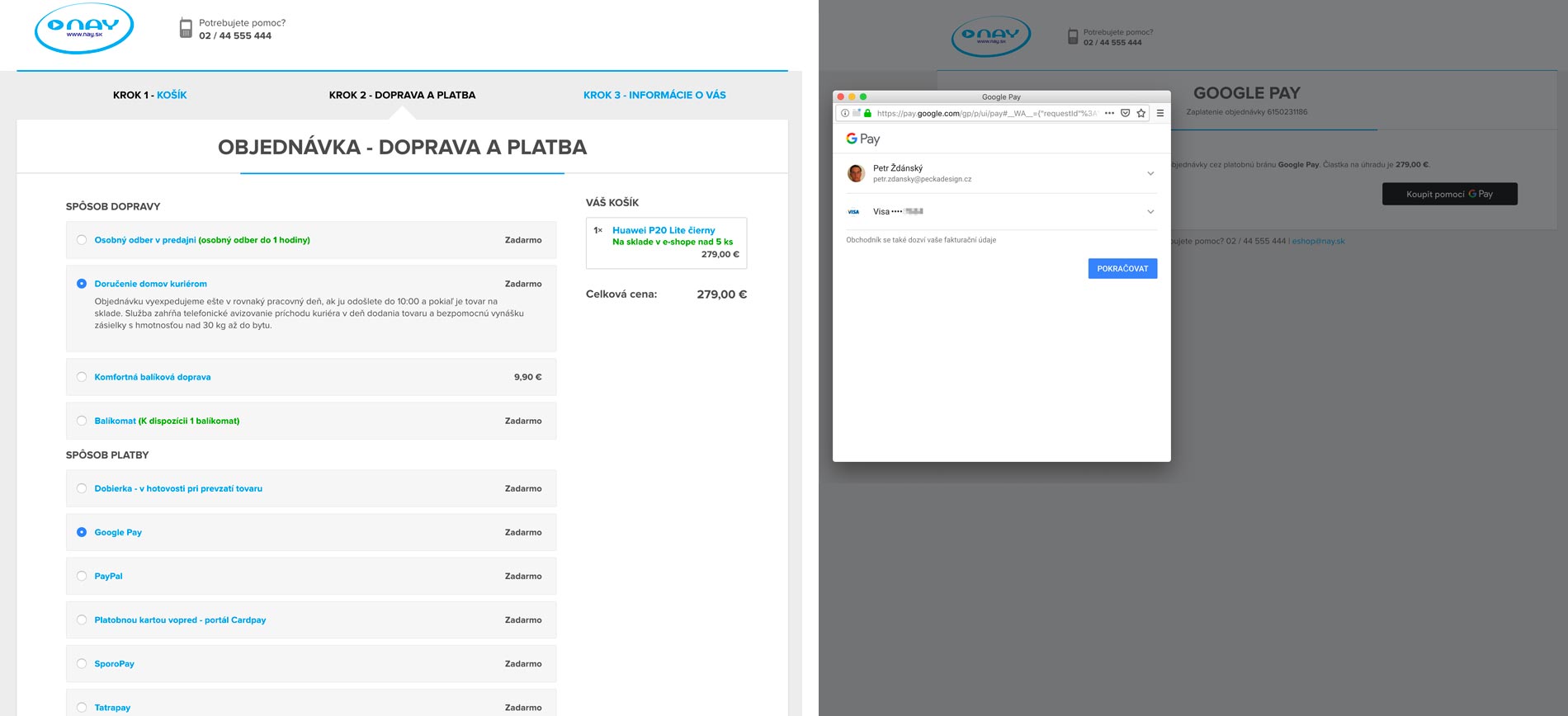 Impementace Google Pay na web Nay.sk