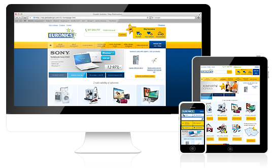 Web Euronics s adaptivním layoutem, tzv. responsive web design