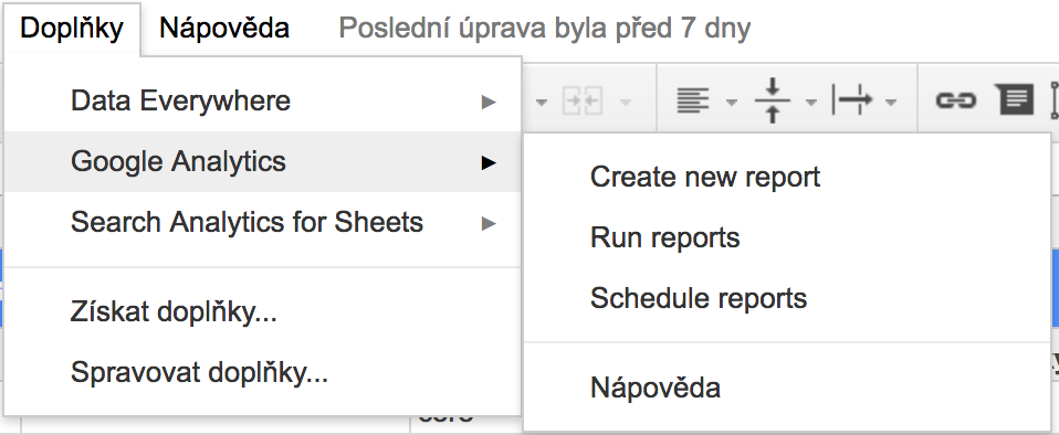 Vytažení dat do Google Spreadsheets