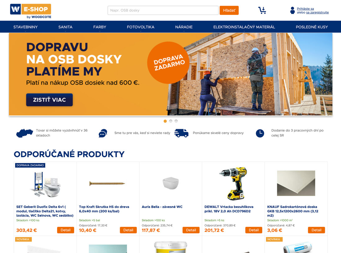 Náhled Woodcote eshop na počítači