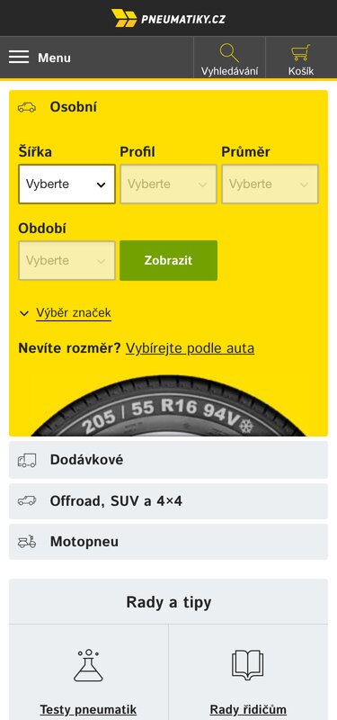 Náhled PNEUMATIKY.CZ na mobilu