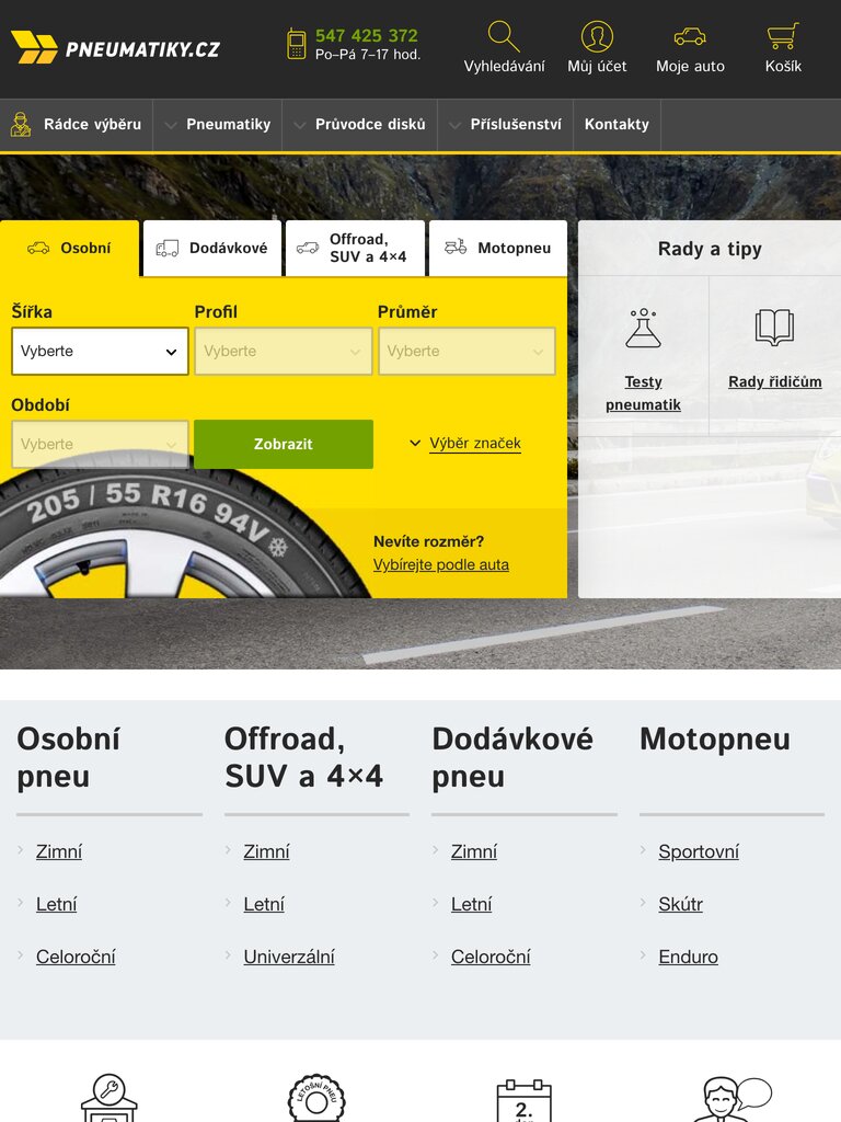 Náhled Pneumatiky.cz na tabletu