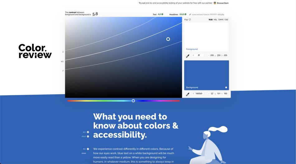 Ukázka bílého textu na modrém pozadí z Color.review