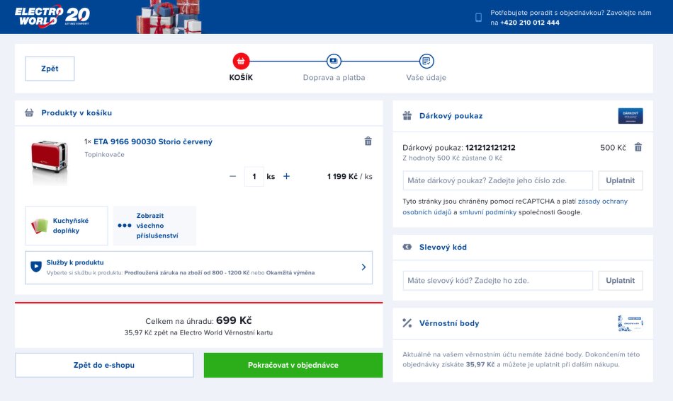 Uplatnění dárkového poukazu v košíku ElectroWorld.cz