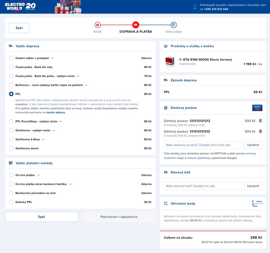 Uplatnění dárkového poukazu v košíku ElectroWorld.cz