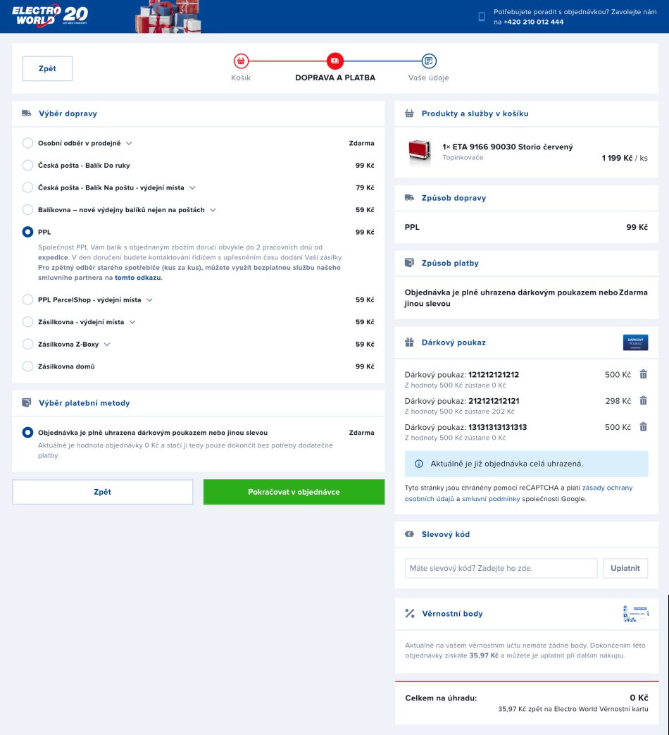 Uplatnění dárkového poukazu v objednávce ElectroWorld.cz