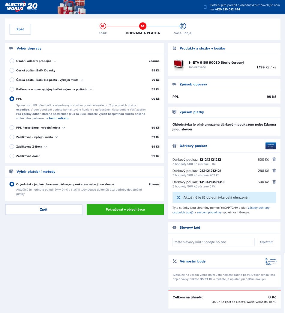 Uplatnění dárkového poukazu v objednávce ElectroWorld.cz